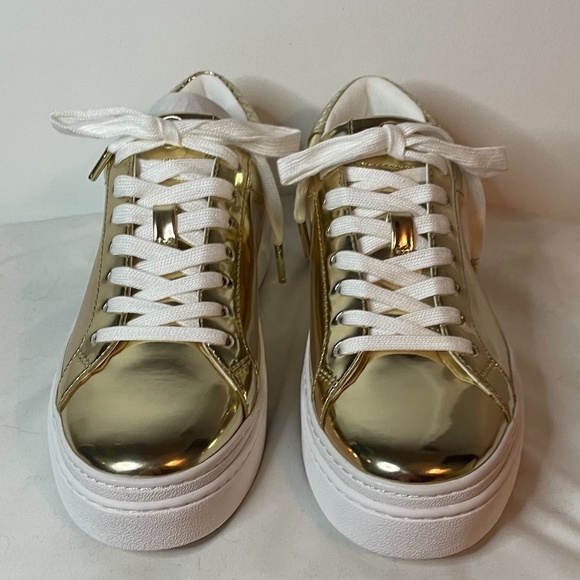 NWT Michael Kors pale metallic gold snakeskin heel lace up platform sneakers! - Picture 2 of 15